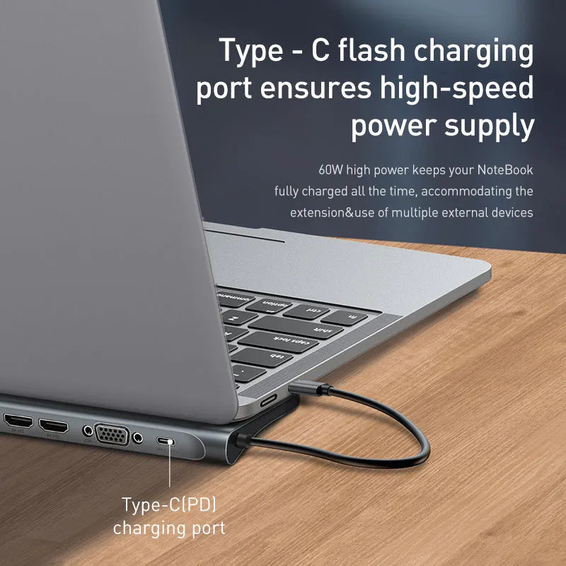 Ten-port aluminium docking station with cooling bracket for HDMI VGA and Gigabit Ethernet conversion