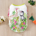 Full printed polyester dog t-shirt in casual style for spring and autumn wear with size chart
