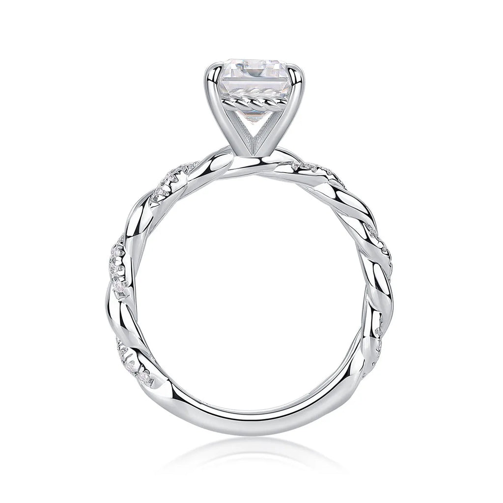 Octagonal moissanite wedding ring set in S925 silver with platinum plating, 7x9mm stone, sizes 5-9, gift box and GRA certificate.