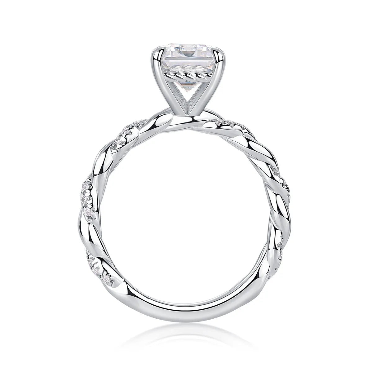 Octagonal moissanite wedding ring set in S925 silver with platinum plating, 7x9mm stone, sizes 5-9, gift box and GRA certificate.