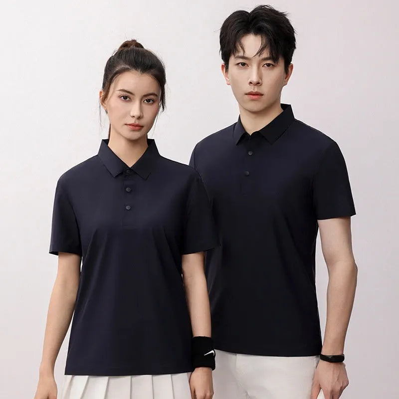 Men's solid-colour polo shirt with short sleeves for summer sports in a nylon-blend fabric