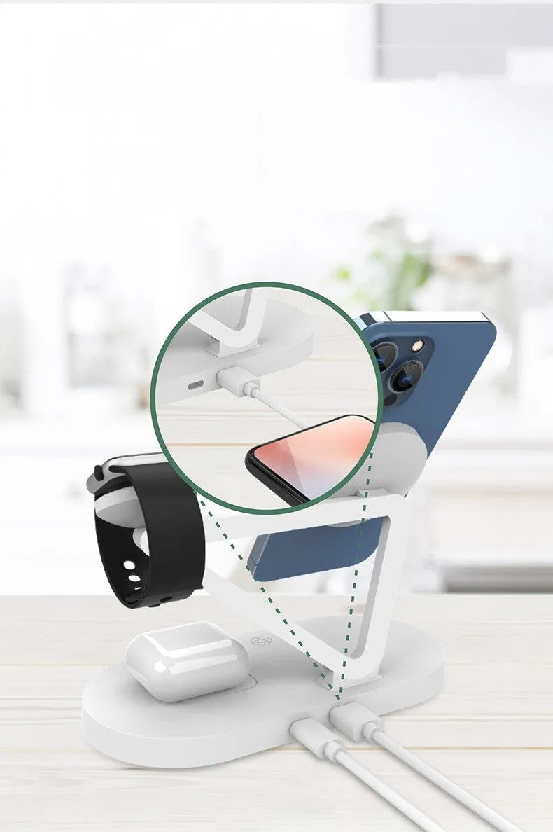 Black wireless magnetic charging station for Apple watch, AirPods and smartphone