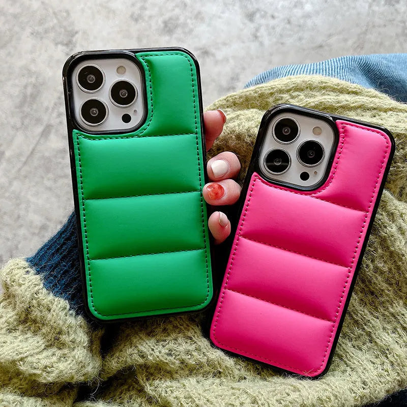 Candy Down Jacket Shape iPhone case in solid colour showing TPU+PC construction