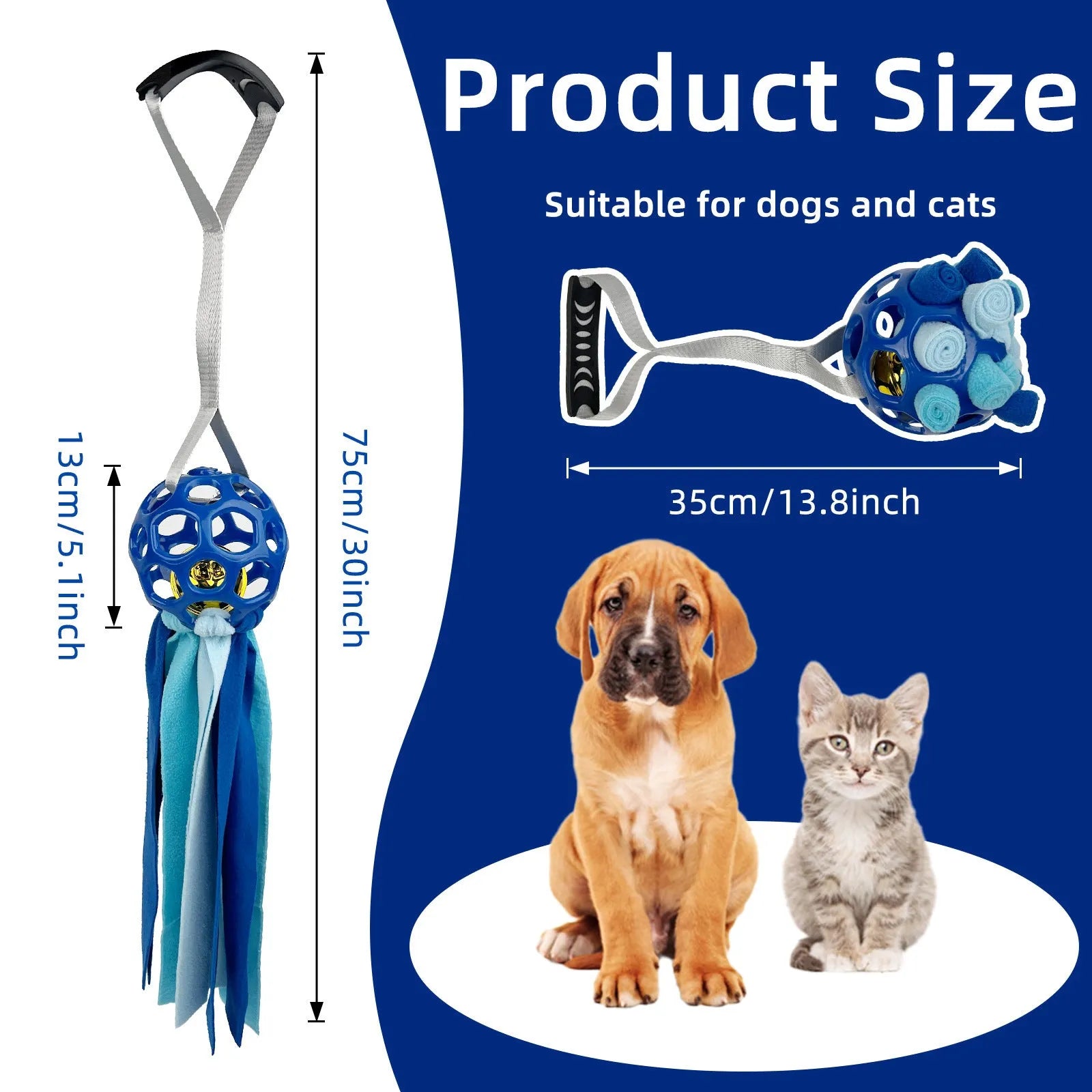 Interactive hollow TPR ball pet toy in assorted colours with bell sound for dogs and cats