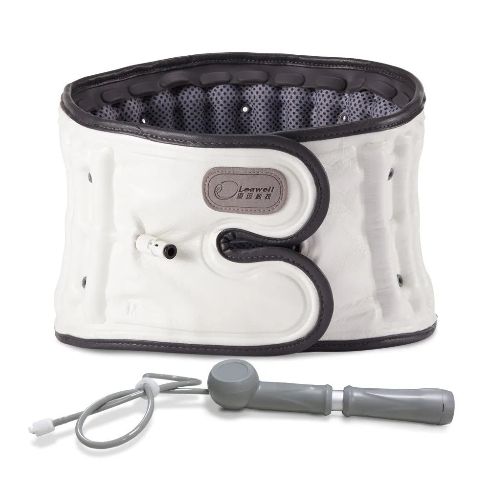 Automatic inflation lumbar waist support belt made from black PU material, sizes S and M.