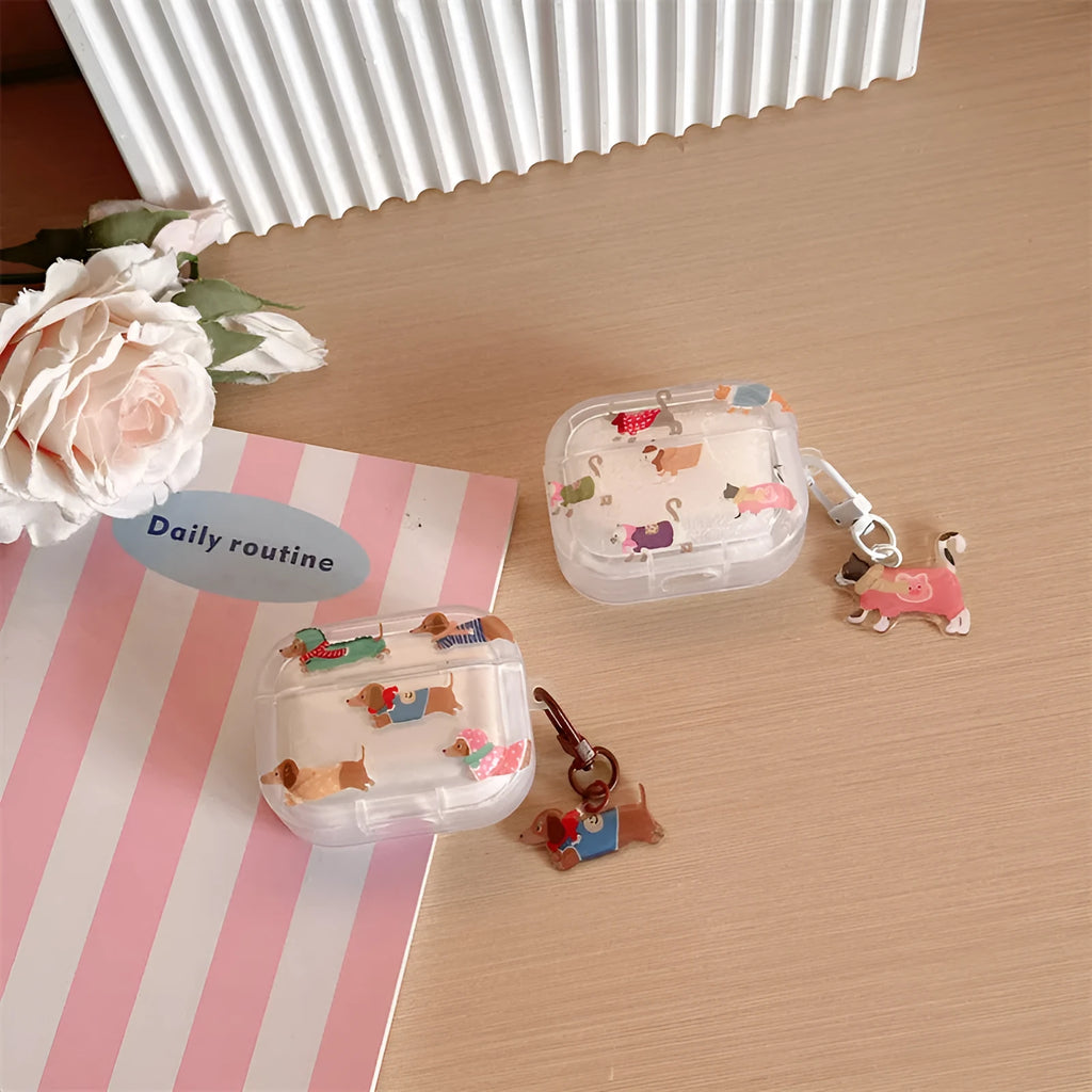 Gradient sausage dog embossed TPU protective case for AirPods 1-3 Pro and Pro 2
