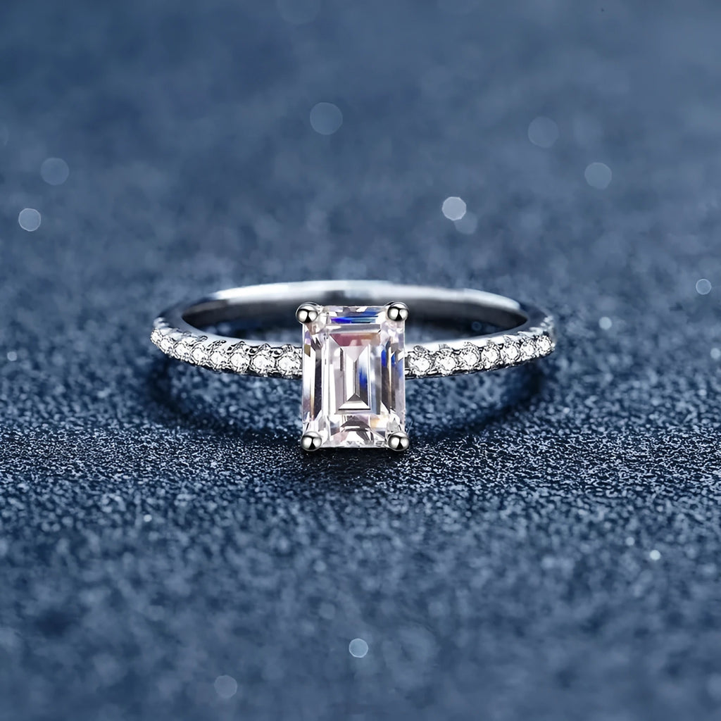 925 sterling silver women's ring with square, rectangle or teardrop cubic zirconia in diamond setting, US 6-7