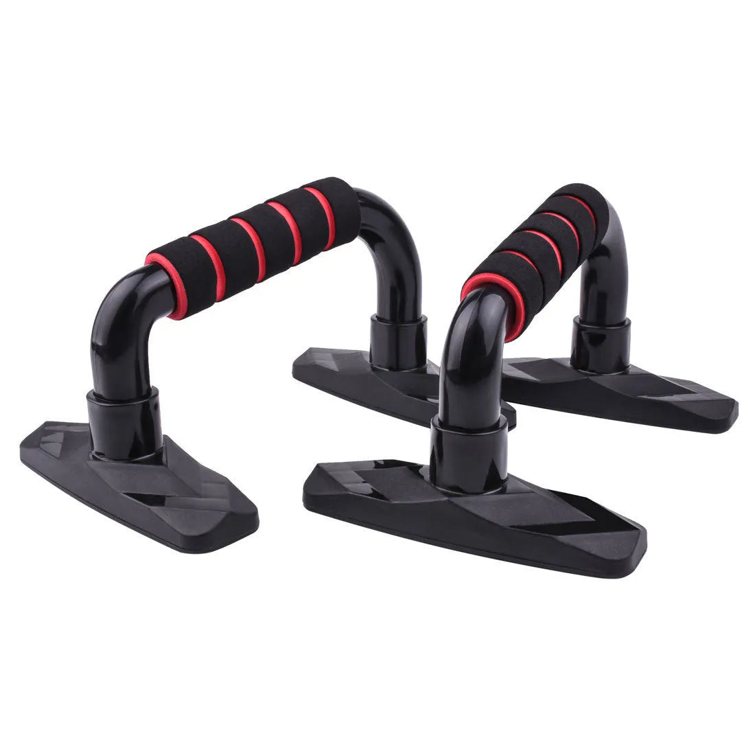Pair of I-shaped push up bars with blue PP sponge grips for home fitness training