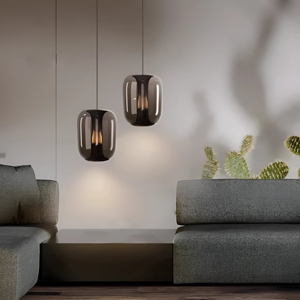 Nordic minimalist glass chandelier pendant light in clear, cognac, or smoky grey colour options