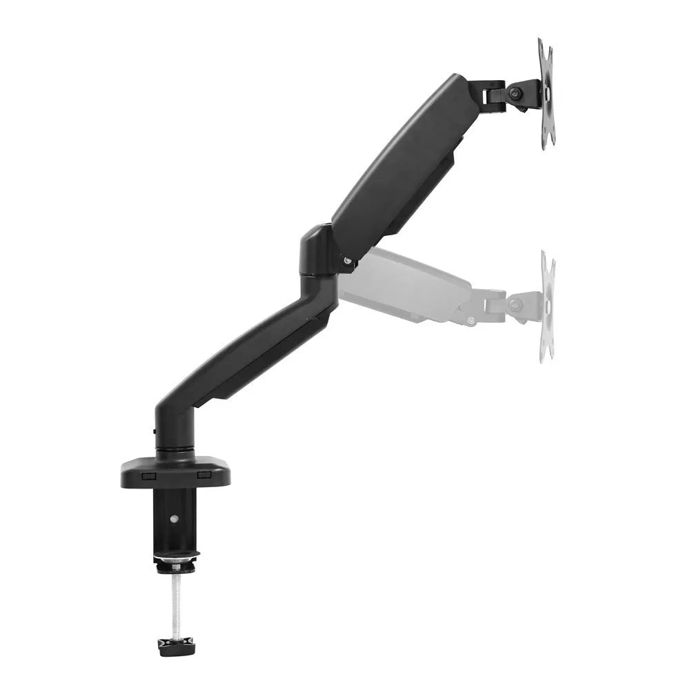 Black rotating telescopic LCD monitor bracket on table with adjustable height and 360-degree rotation