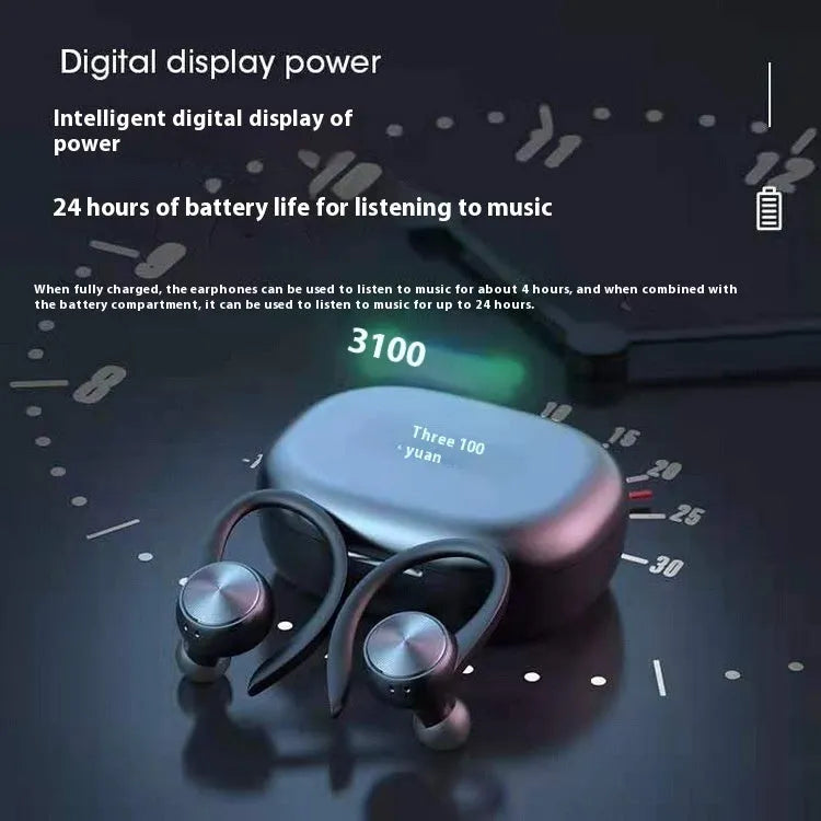 R200tws sports Bluetooth headset ear-mounted wireless earbuds with digital display black plastic construction