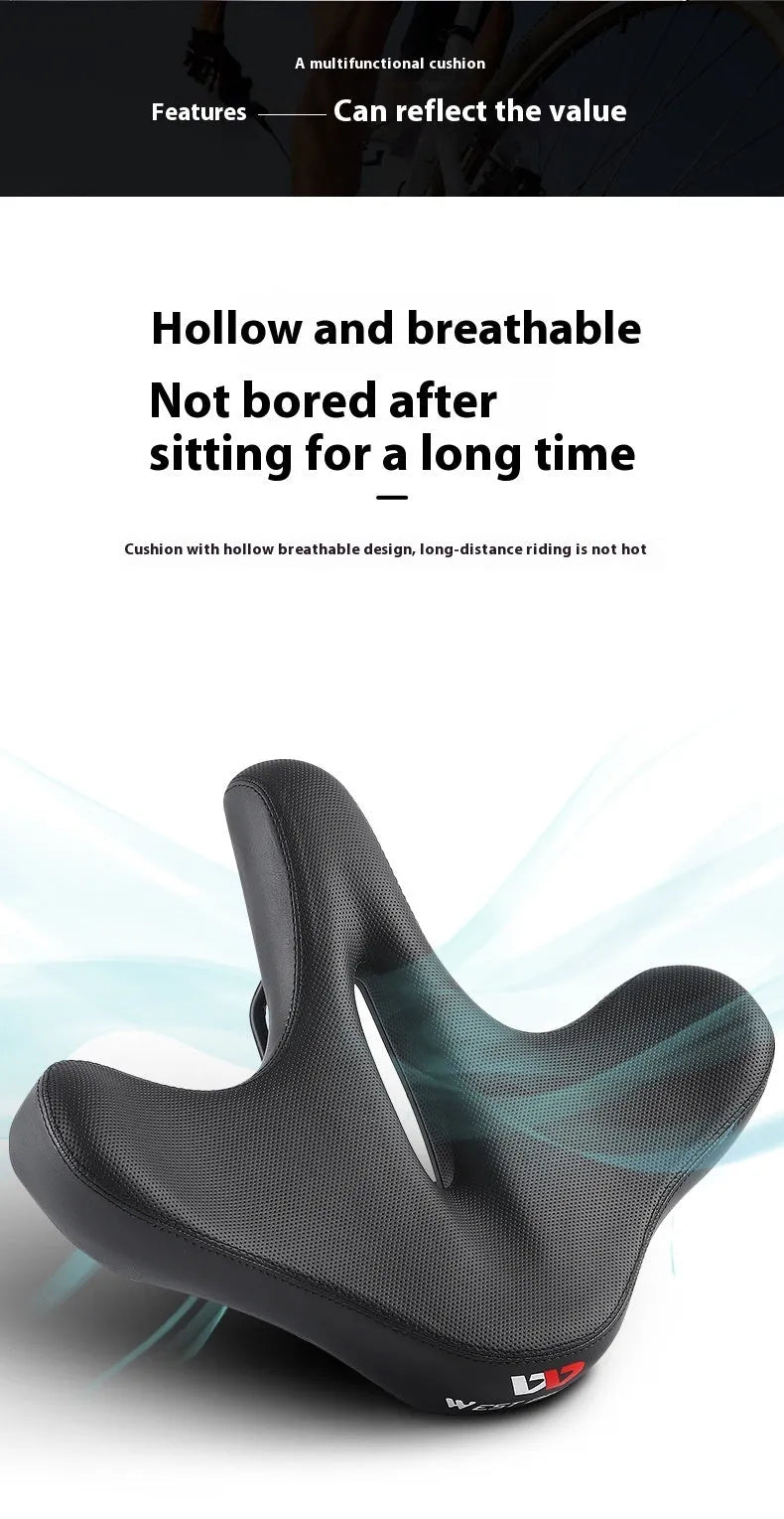 Black bicycle seat cushion made of leather and thick foam