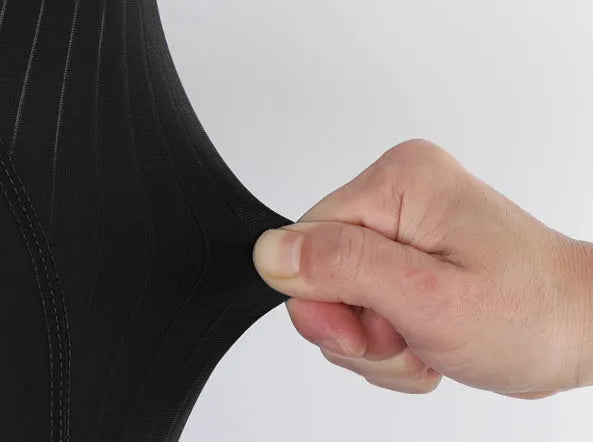 Black seven-inch cycling shorts with double pockets and a removable cushion pad for shock absorption.