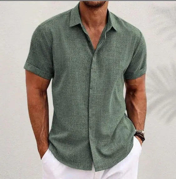 Men's light grey loose fit cotton blend cardigan with lapels and long sleeves