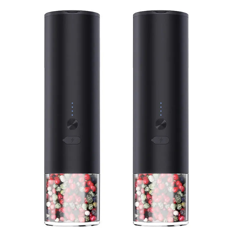 White or black electric salt pepper grinder with clear glass jar and stainless steel top