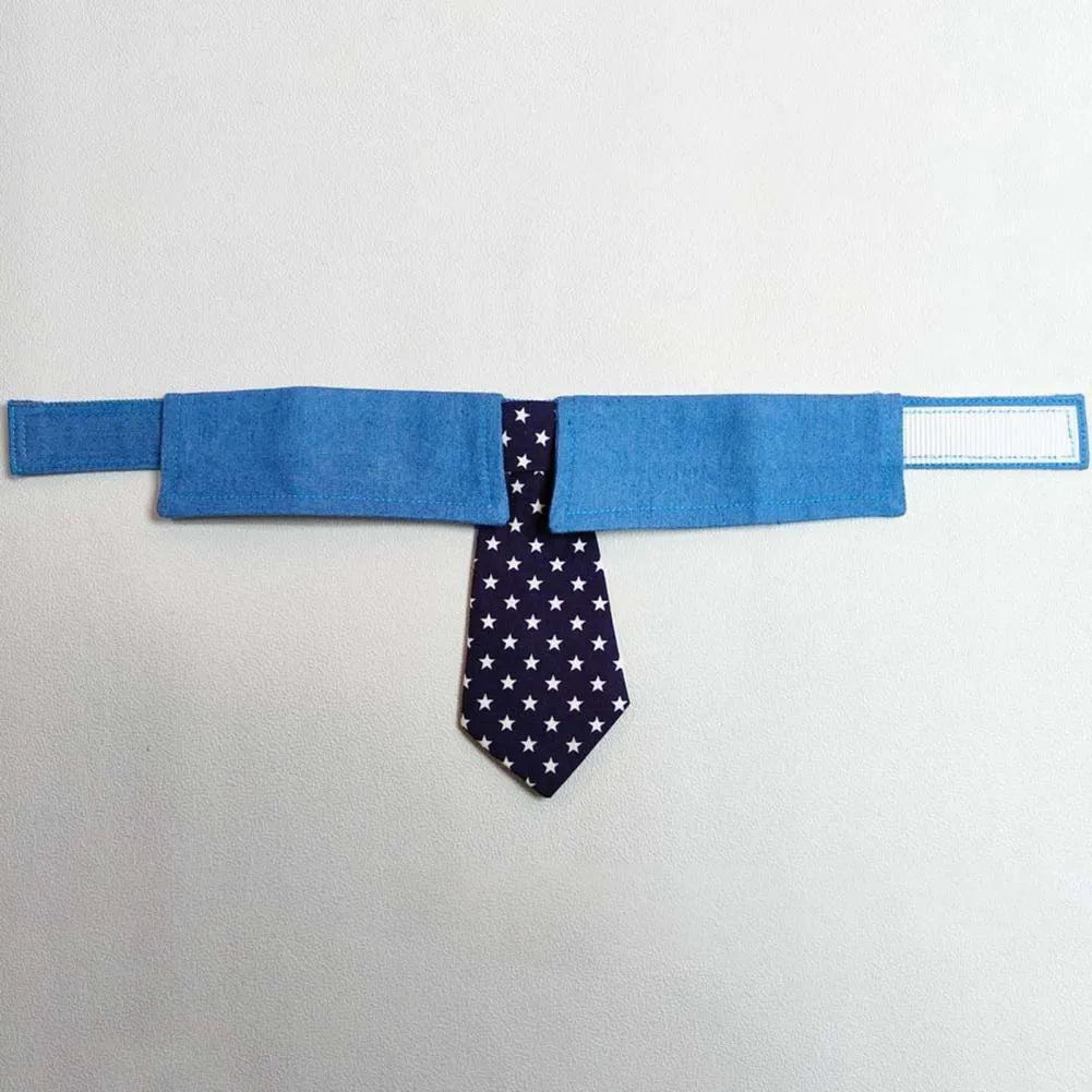 Denim dog collar with star pattern bow tie adjustable for weddings and formal events