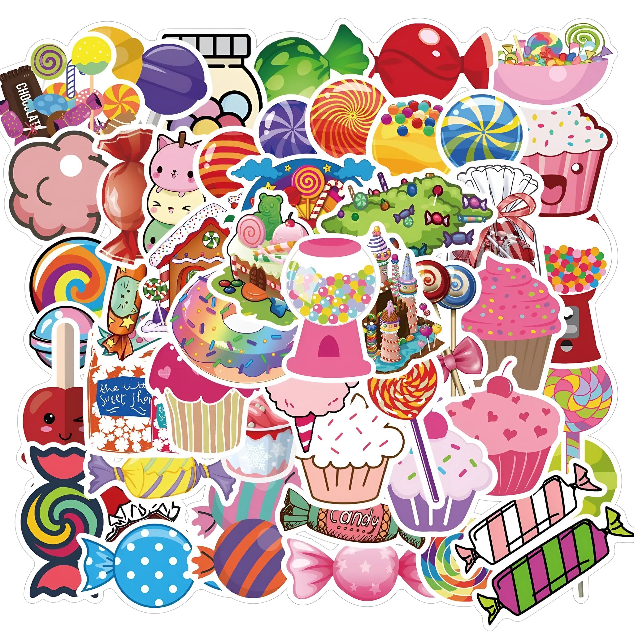 Candy series graffiti stickers pack showing colourful cartoon designs on 50 adhesive sheets