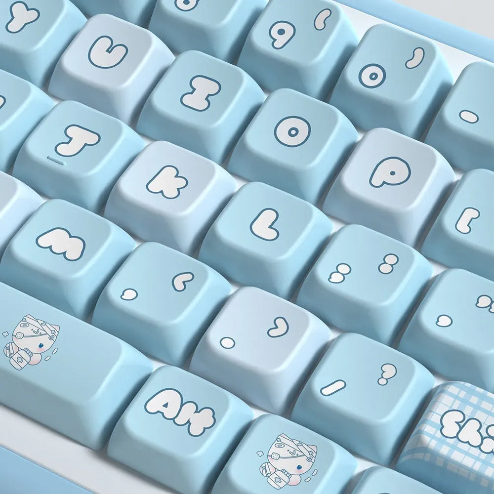 Custom watercolour kitten design keycaps for mechanical keyboards with opaque lettering