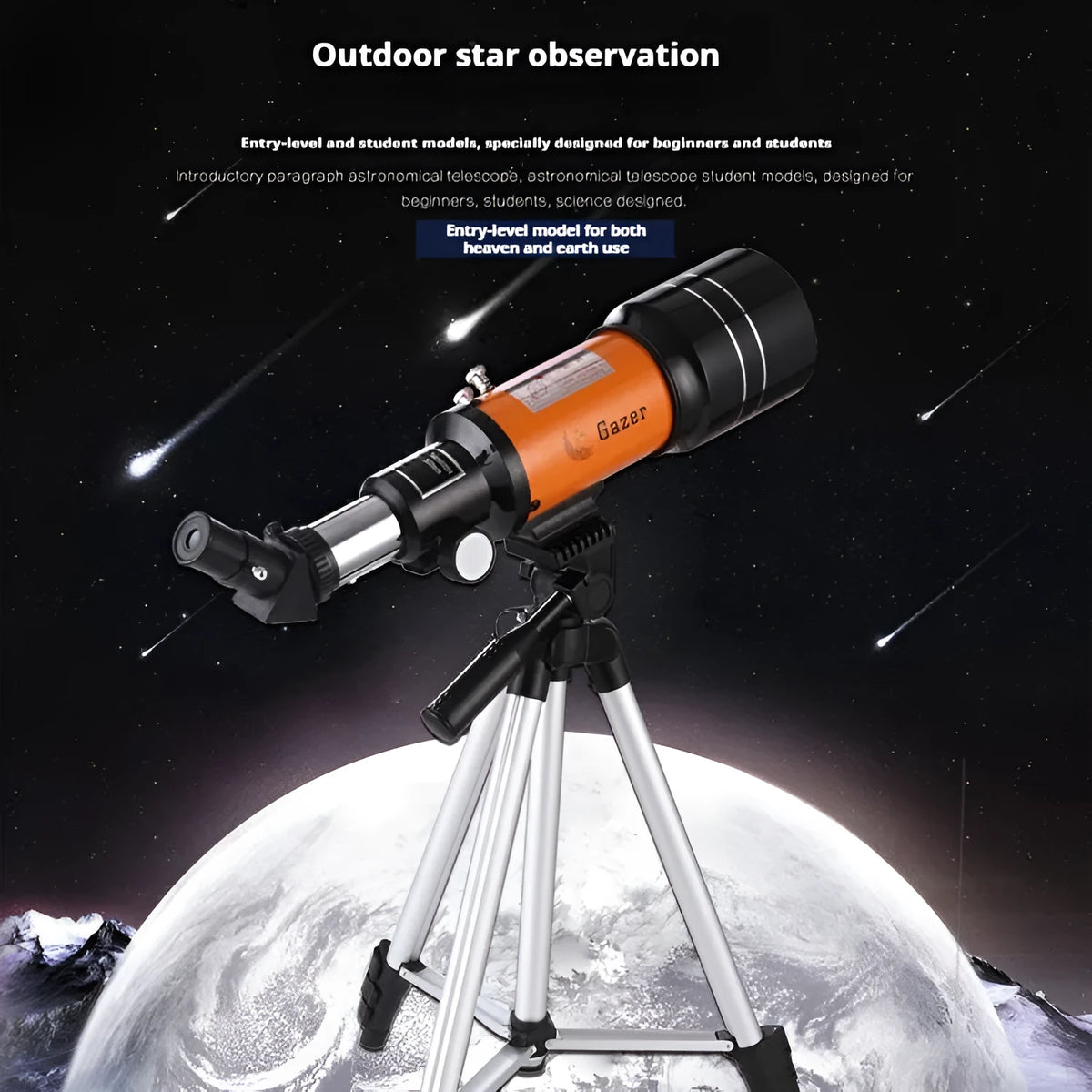 Yellow monocular astronomical telescope 70A standard for outdoor moon and deep space viewing