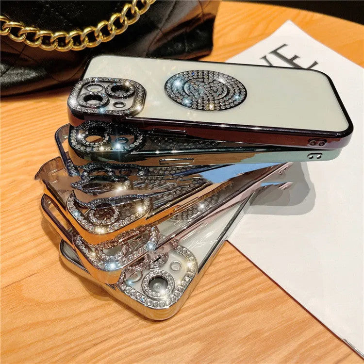 Diamond ring electroplated TPU phone case for Apple iPhone with rhinestones, black colour variant