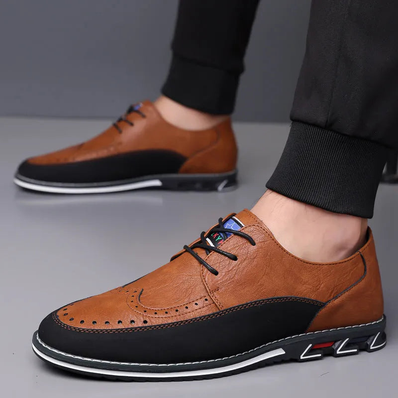 Men's leather business casual shoes with rubber sole in black colour option