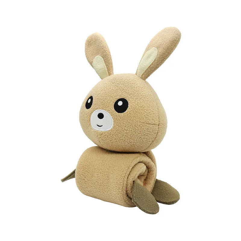 Poached bunny rabbit plush dog training toy with treat dispensing and sound features
