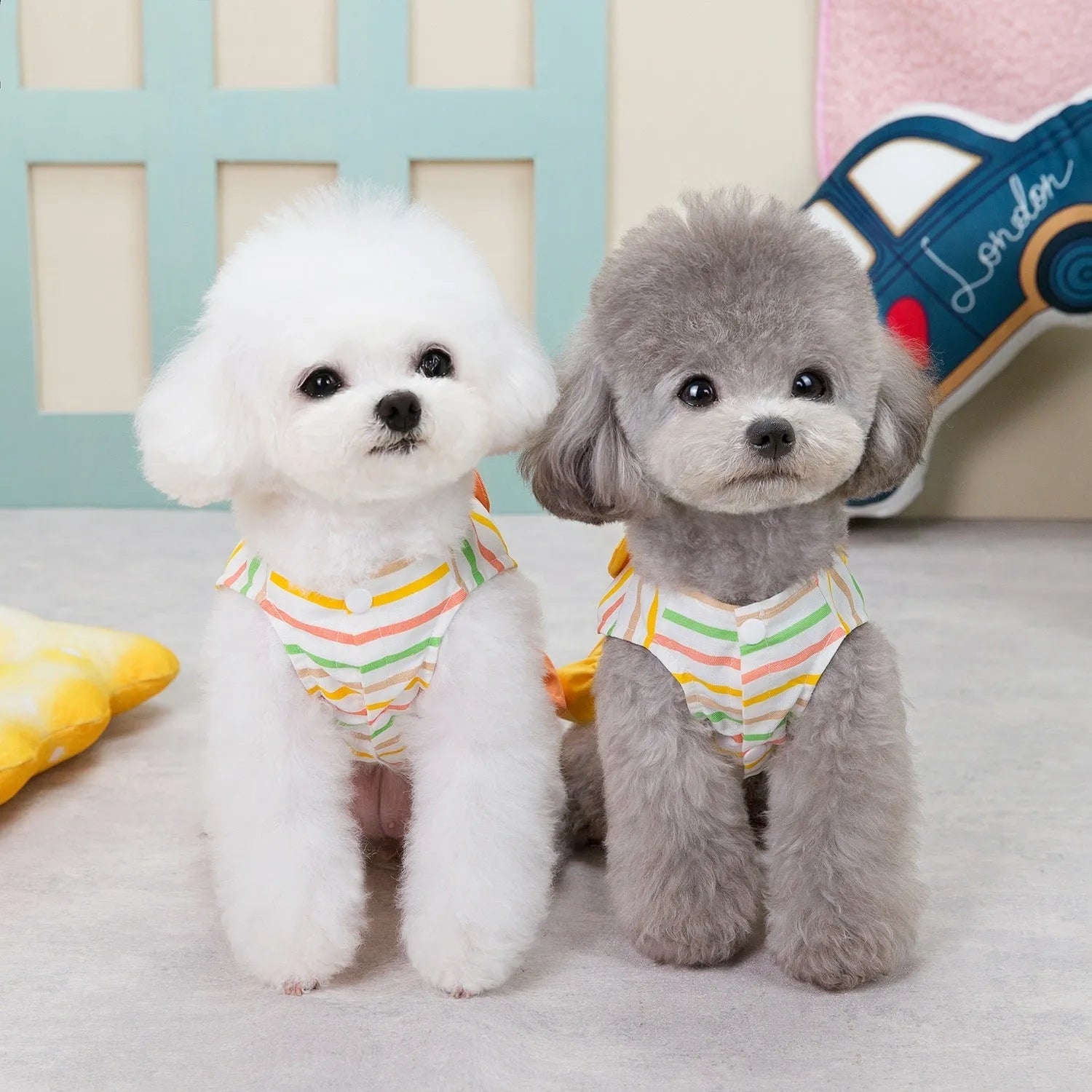 Orange and yellow striped patchwork cotton dog skirt for pets in casual style
