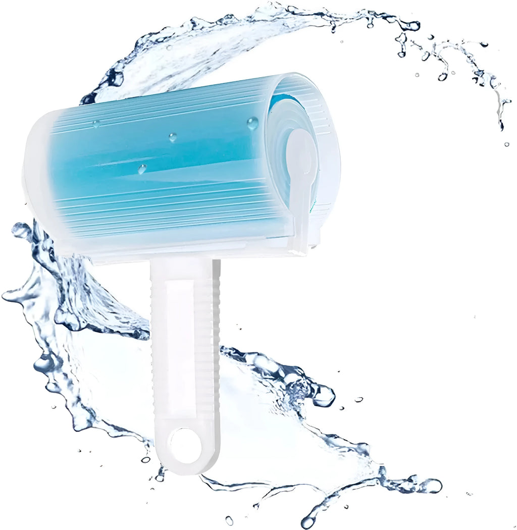 Blue washable reusable lint roller with cover for removing pet hair from fabrics
