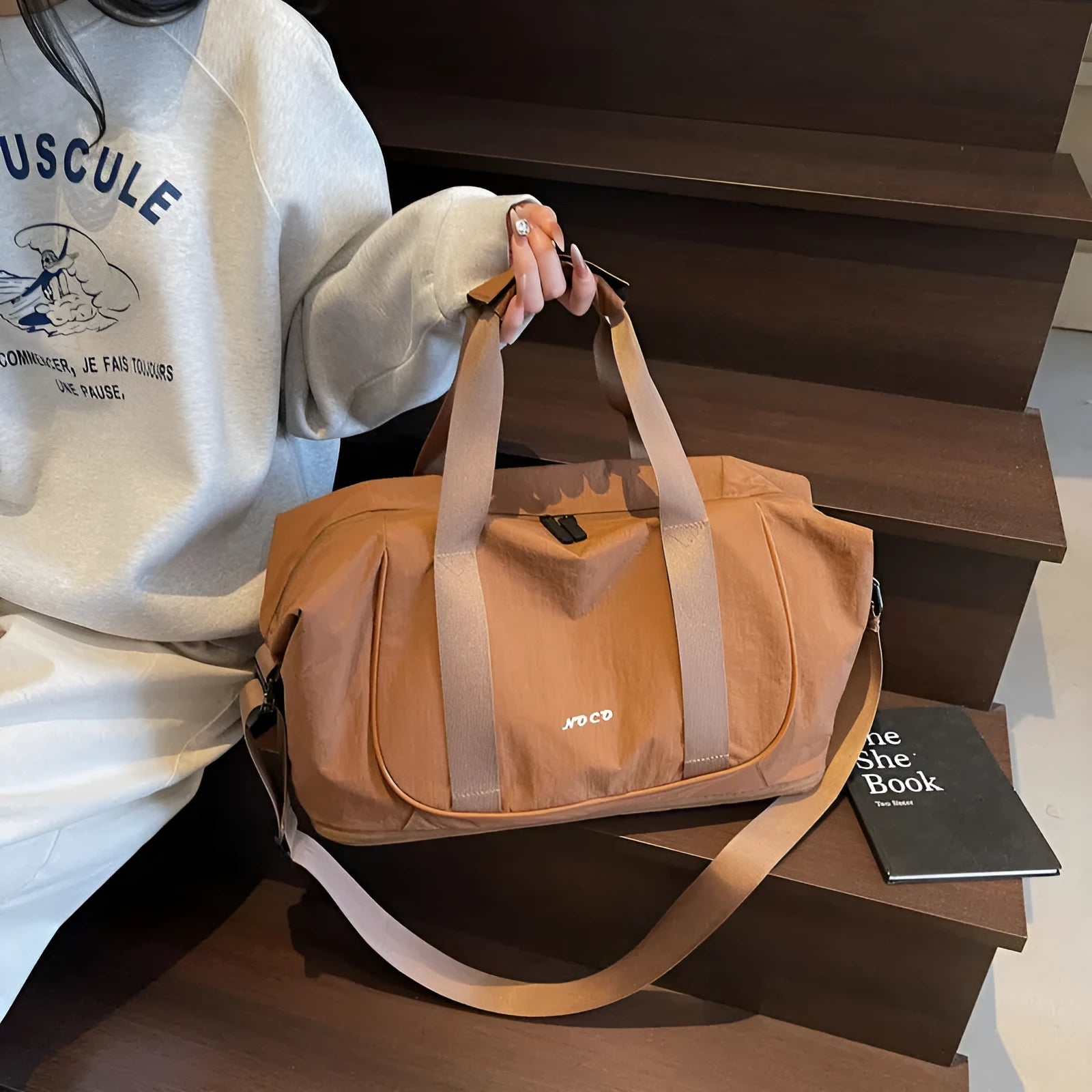 Oxford cloth one shoulder crossbody bag in neutral colour with breathable design for yoga and travel