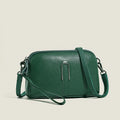 Genuine leather women's shoulder bag in urban square design, shown in dark khaki colour.