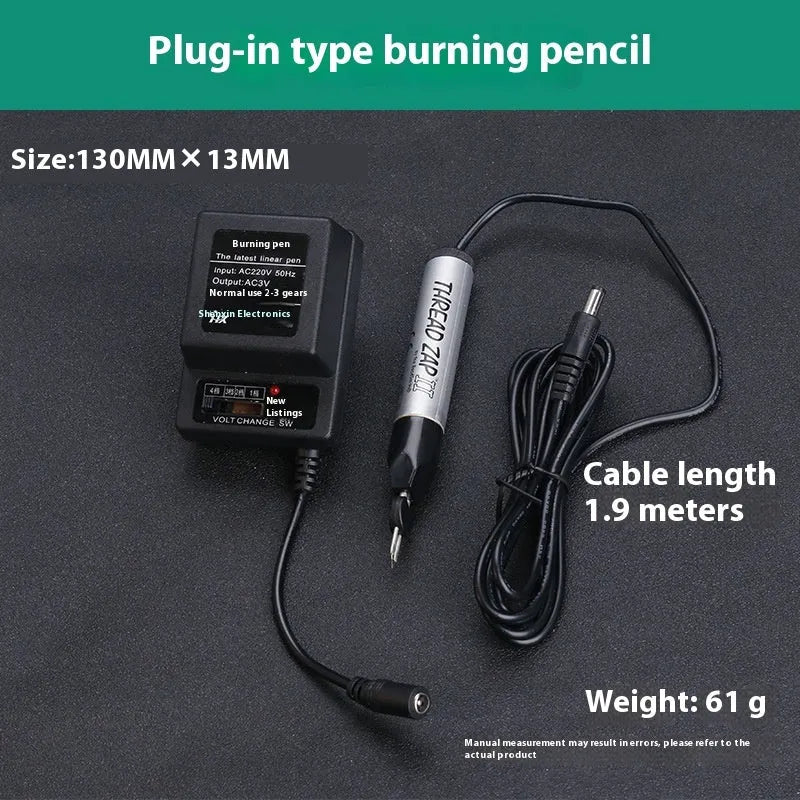 Handheld battery-powered instant welding crayon with plastic tungsten wire for leather and wax repair