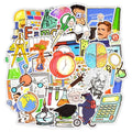 50 sheets of science education graffiti stickers with experiment patterns, each 5 to 10cm, adhesive theme series set