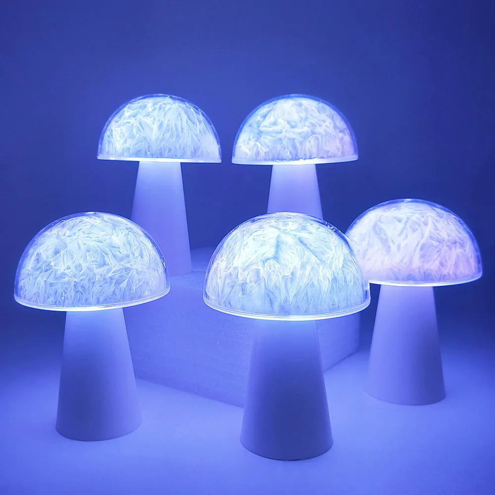 Mushroom-shaped decorative night light with remote control and RGB colour-changing illumination
