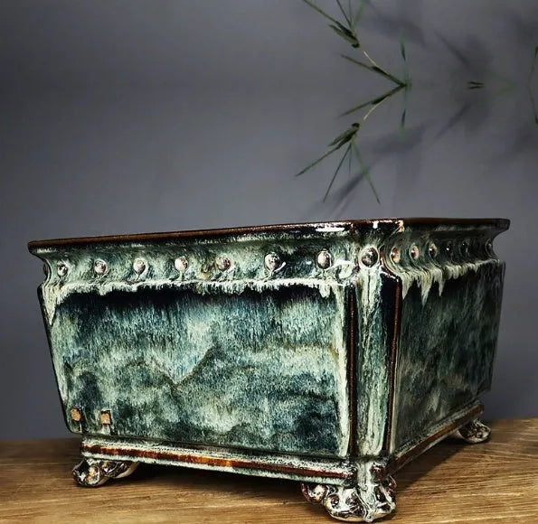 Handmade ceramic flower pot with crackle glaze surface in white colour, large diameter Chinese style planter