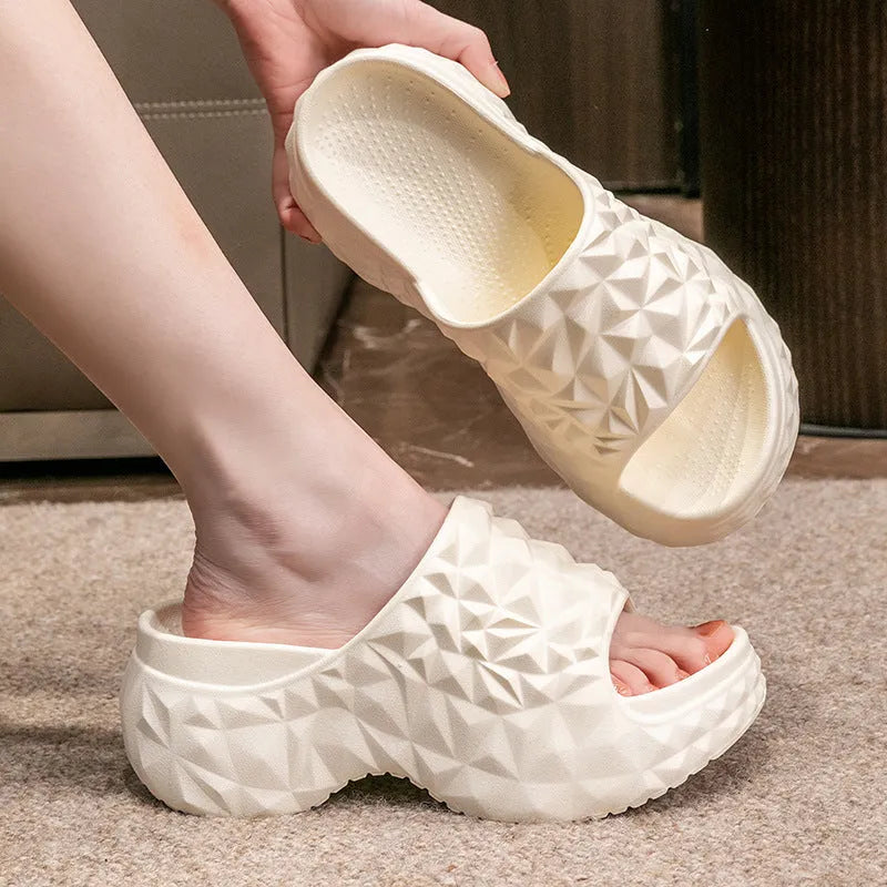 EVA high heel flip-flop slippers in khaki colour with thick sole