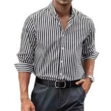 Men's loose striped casual button-up shirt in cardigan style for spring and autumn