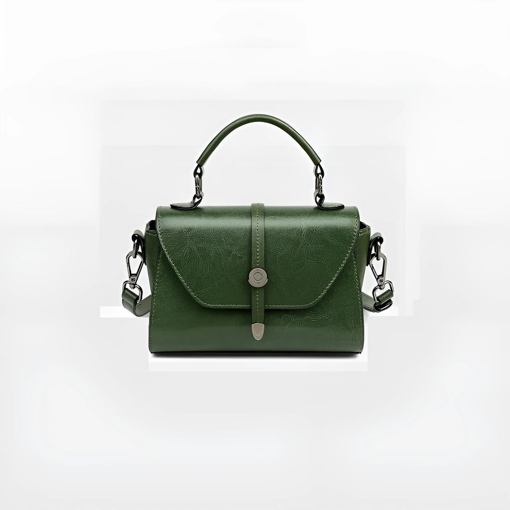 Genuine leather crossbody shoulder bag in dark brown, horizontal square shape with stitched details, 20x9x12 cm