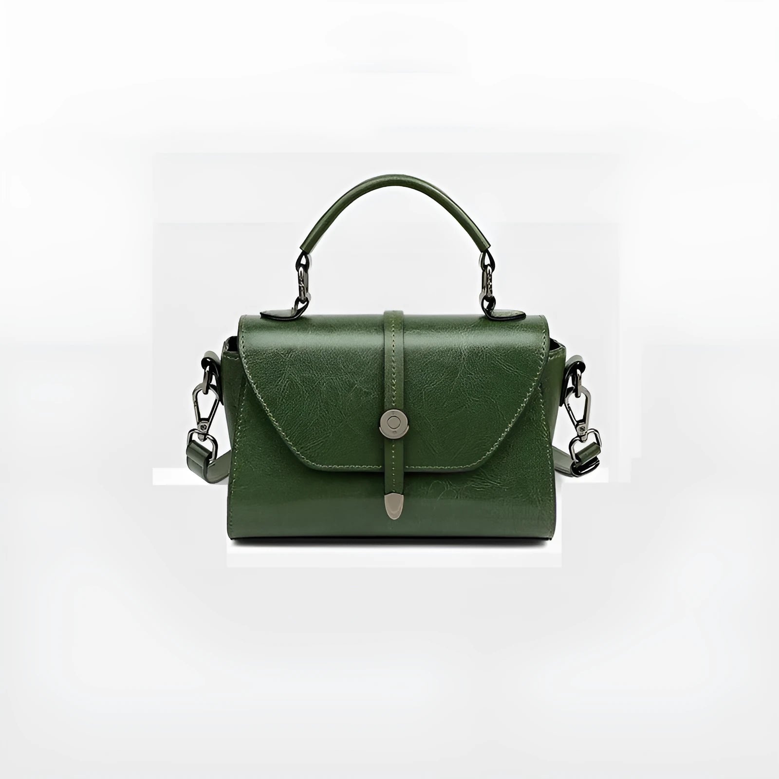 Genuine leather crossbody shoulder bag in dark brown, horizontal square shape with stitched details, 20x9x12 cm