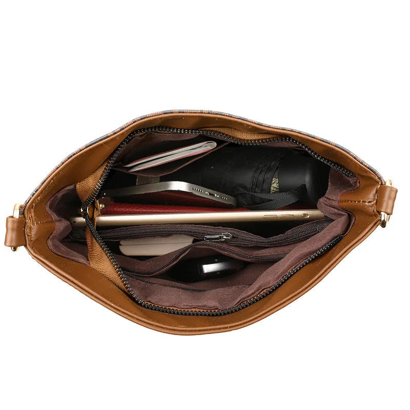 Brown soft PU leather messenger bag with internal phone and file compartments