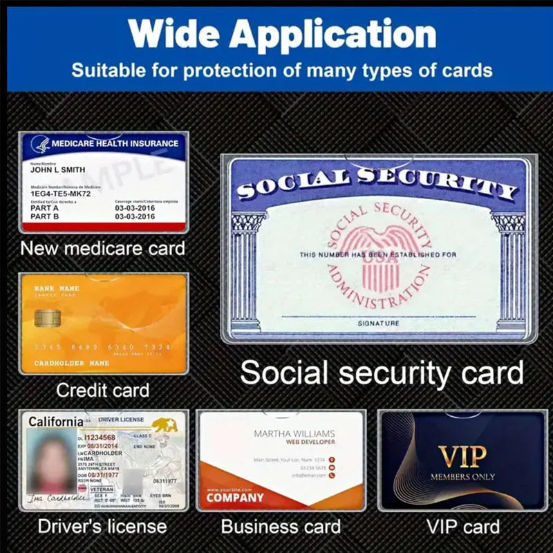 Transparent PVC social security card holder with waterproof protection measuring 9.7cm by 5.9cm