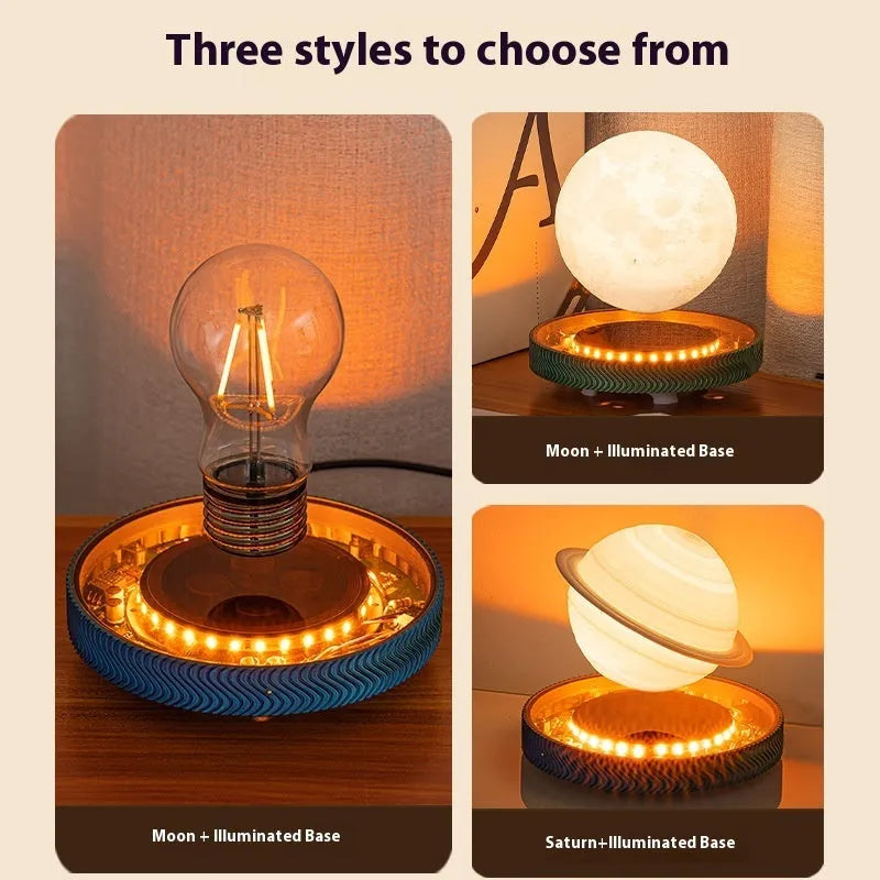 Small magnetic suspension night lamp with floating 3D printed celestial decoration