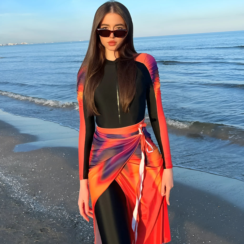 Women's conservative style polyester bikini three-piece set in colour 427.