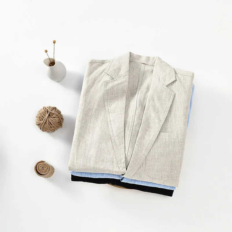Men's thin linen suit coat in solid colour with stick pockets, available in multiple colours and sizes