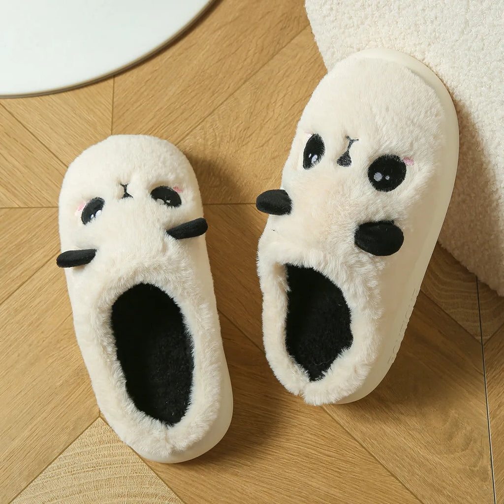 Panda-themed cotton and linen toe-ring slippers with non-slip PVC sole
