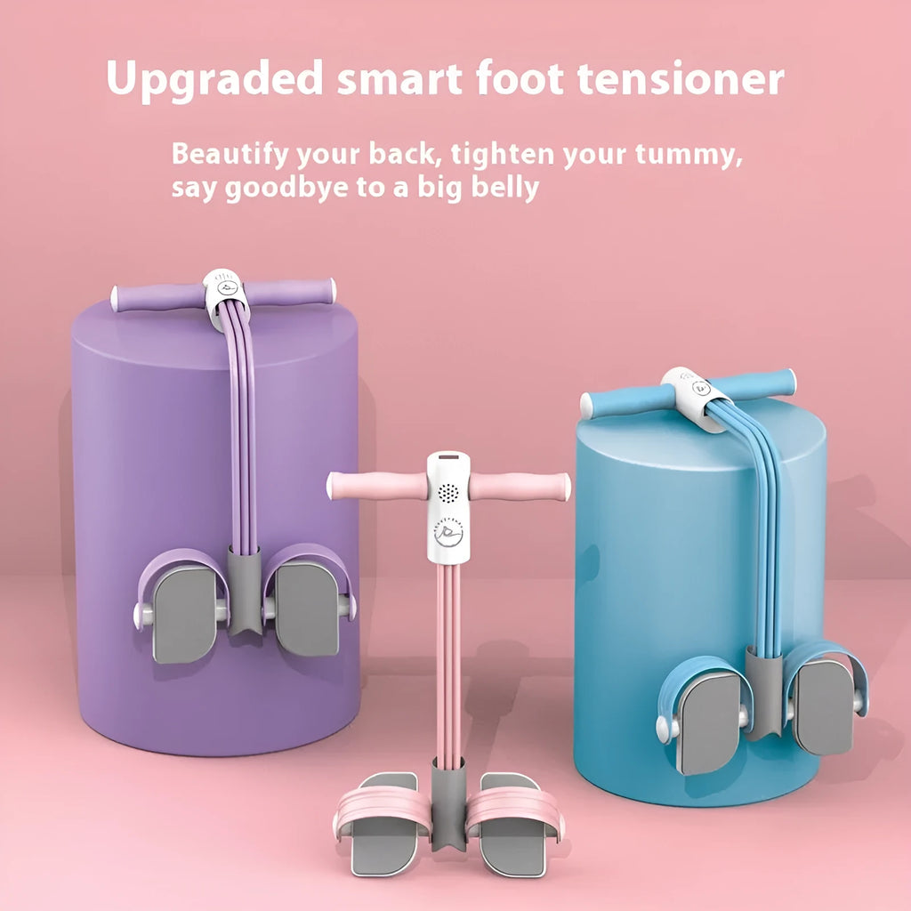 Blue portable intelligent foot pedal pull device with bold tubes, made of ABS plastic for home fitness.