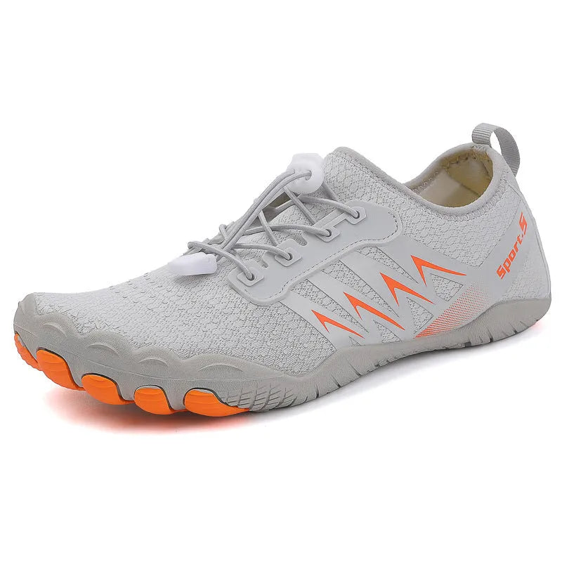 Quick-drying river tracing shoes with mesh upper and natural rubber outsole in apricot colour