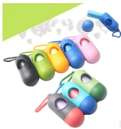 Dog waste bag dispenser with Velcro strip and side metal hook attachment