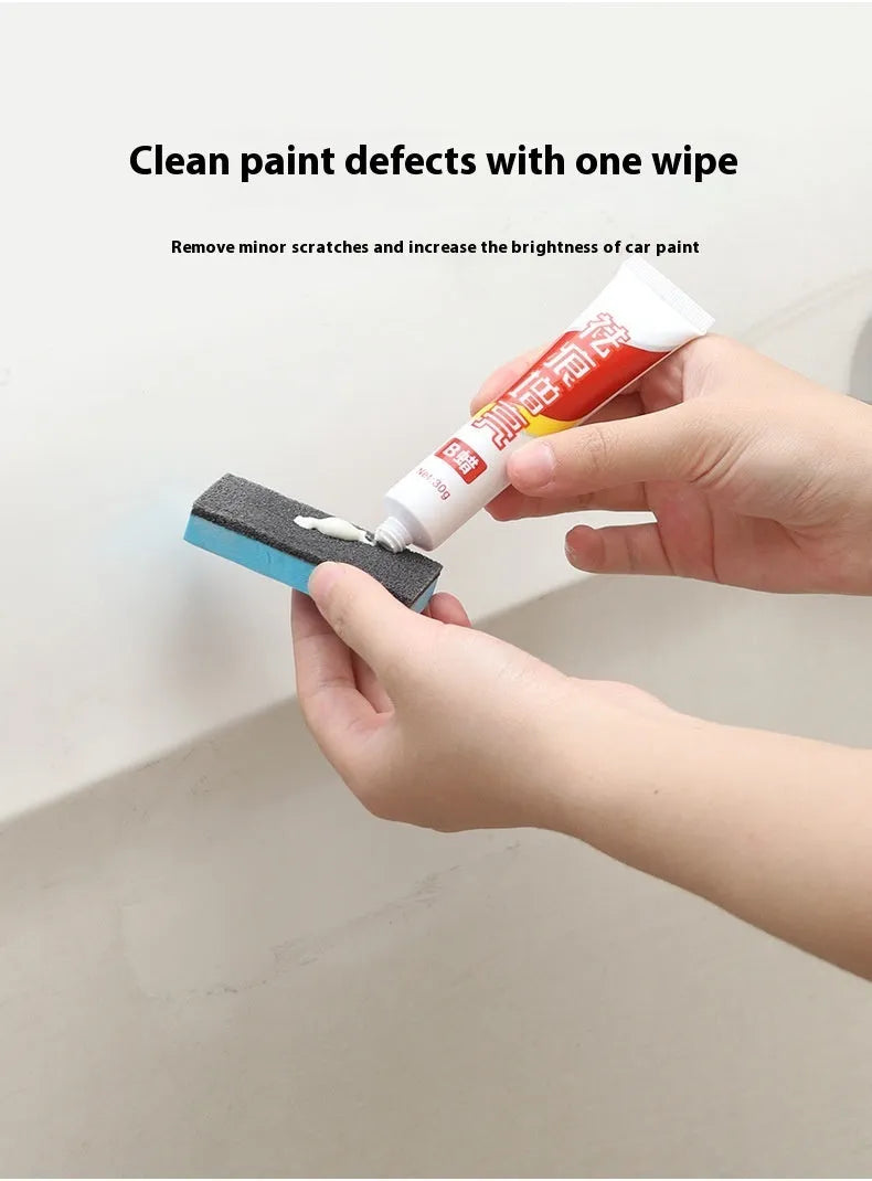 Car repair wax kit with bottles of A and B wax and a frosted sponge applicator for paint correction.