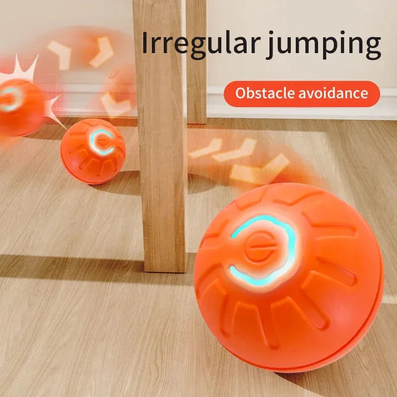 Smart interactive pet toy ball in blue, made from silicone and ABS, with USB charging port