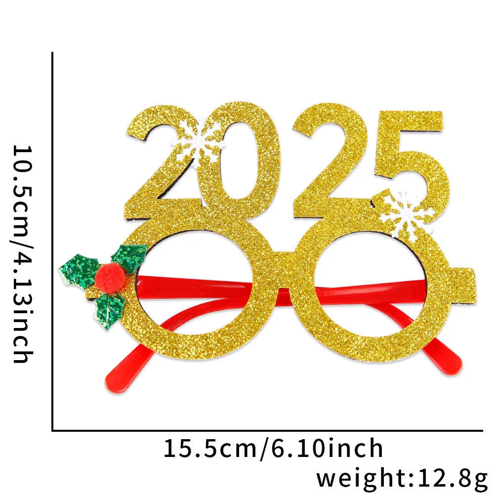 Children's Christmas novelty glasses in red plastic with 2025 design on the frame